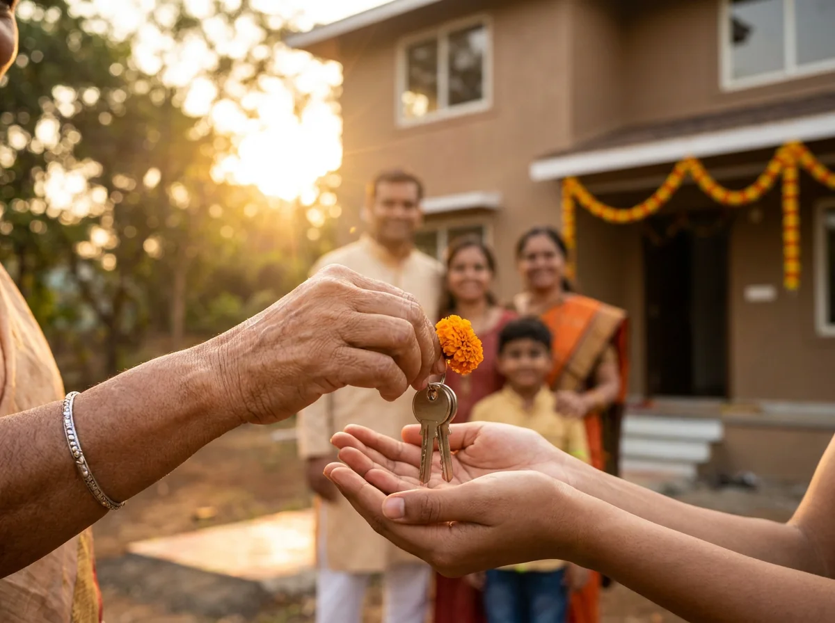 Key handover at the gate of a new home