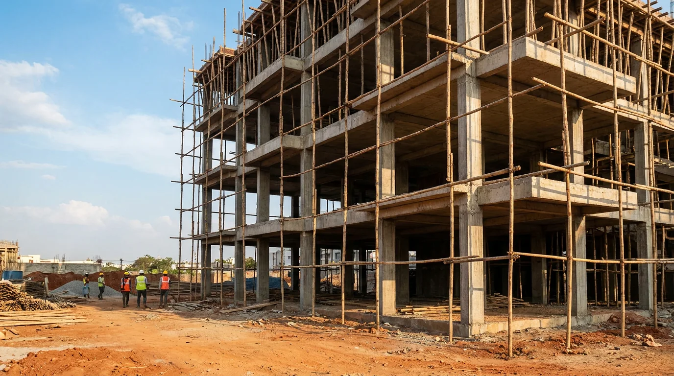 G+4 structure under construction at Dollars Colony near Huskur